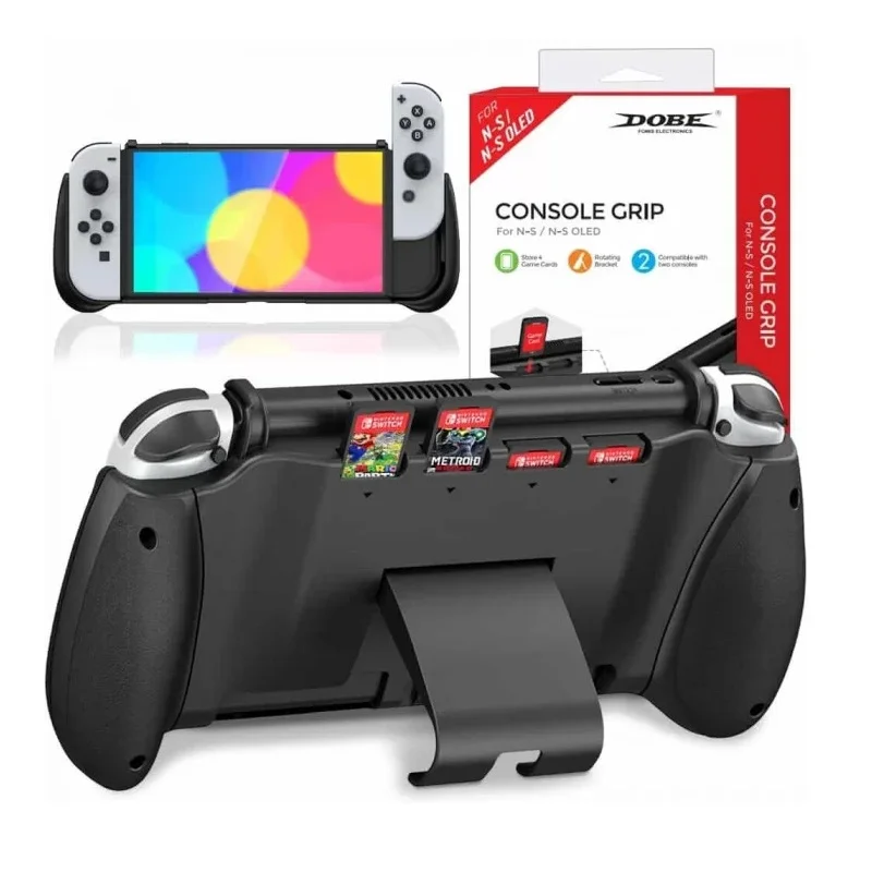 Grip Suporte De Mão Stand Para Nintendo Switch E OLED Slot Para 4 Jogos Preto Grip Suporte De Mão Stand Para Nintendo Switch E OLED Slot Para 4 Jogos Preto