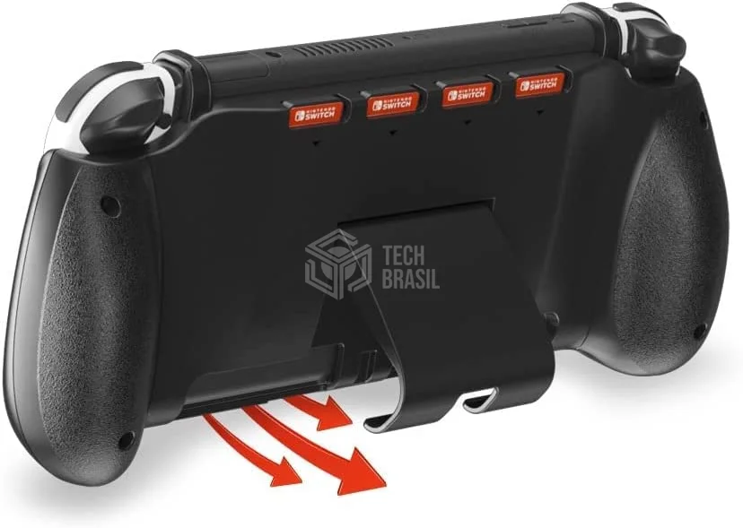 Grip Suporte De Mão Stand Para Nintendo Switch E OLED Slot Para 4 Jogos Preto Grip Suporte De Mão Stand Para Nintendo Switch E OLED Slot Para 4 Jogos Preto