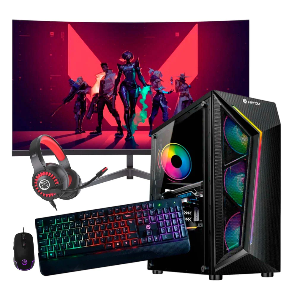 "Computador PC Gamer I9 11ª Geração 64gb Ram Nvme 2TB RTX 3060 Monitor 24"" 165hz Curvo Com Áudio - Preto"