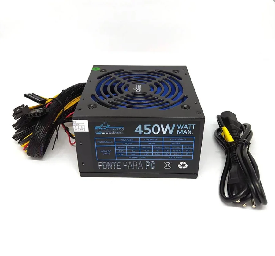 Fonte Gamer Atx 450w Bivolt PC Jogos Alimentação Silenciosa Cowboy Fonte Gamer Atx 450w Bivolt PC Jogos Alimentação Silenciosa Cowboy