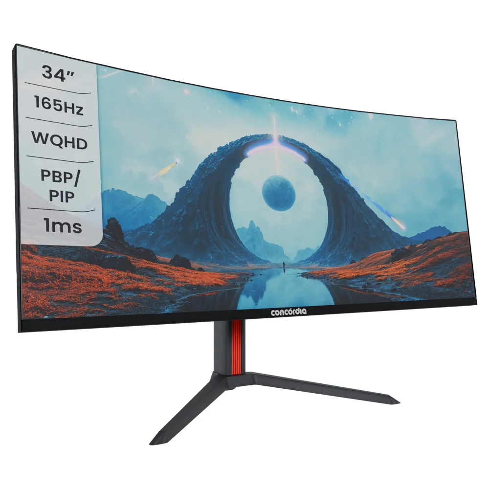 Monitor Concórdia Gamer Curvo Ultrawide UZ340 34" WQHD, 165hz, 1ms, 2 HDMI, 2 DP, SRGB 100% PIP/PBP