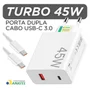 Carregador Original Tipo-C Fonte 45W + Cabo Compatível com Samsung Galaxy - TURBO