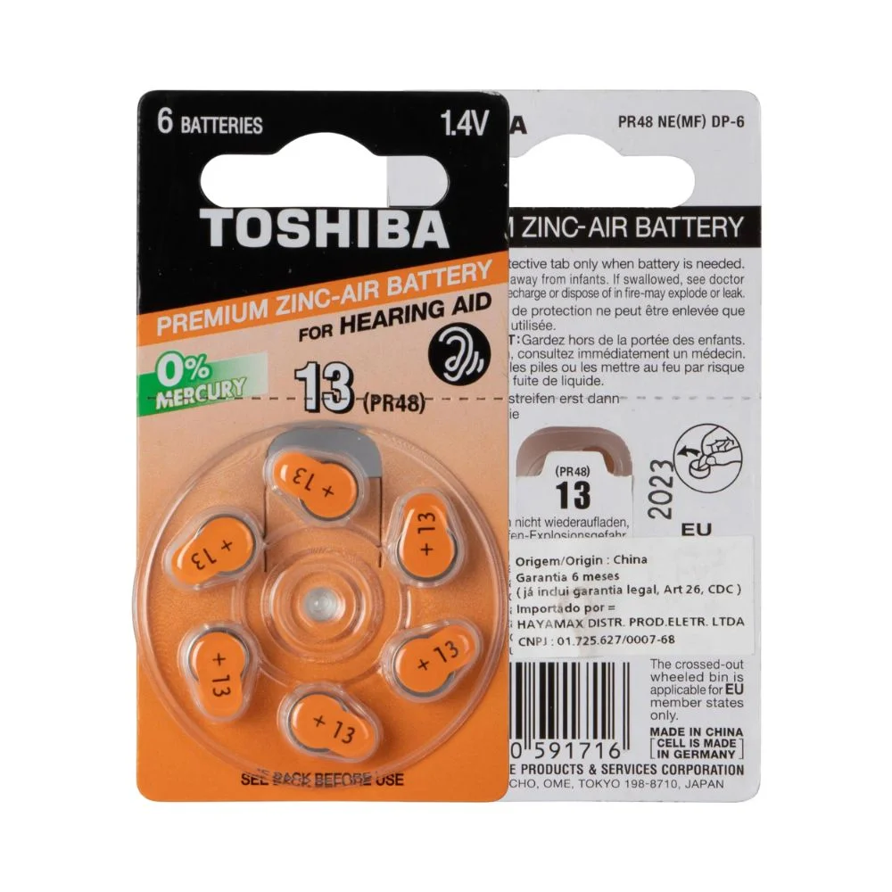 Pilha Auditiva Toshiba Pr48 13 Cartela Com 6 Pilhas