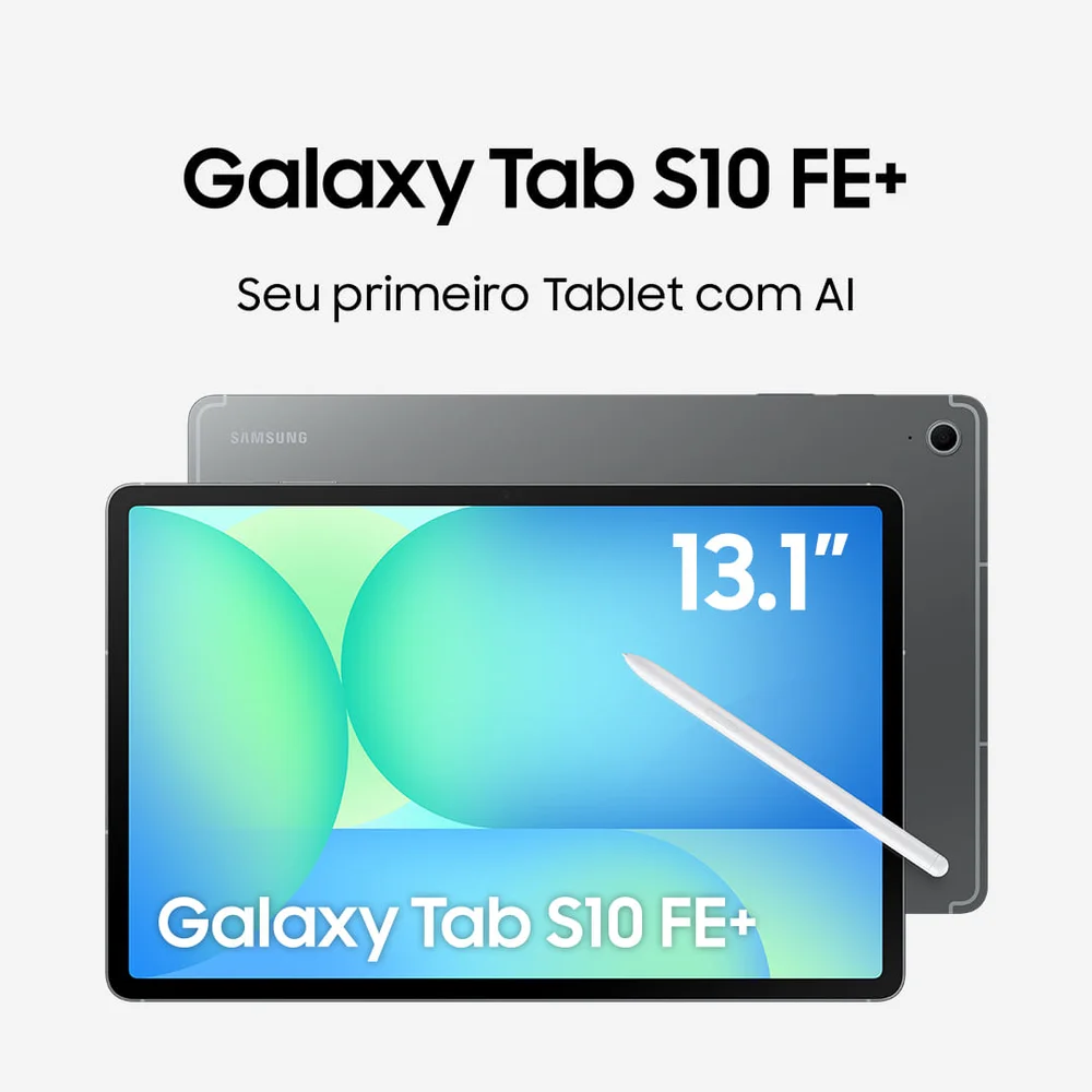 Tablet Samsung Galaxy Tab S10 Fe+ Wifi, 128GB, 8GB, Tela 13.1” 90hz, S Pen E Capa Inclusas Cinza - 128 Gb - Wi-fi - Bi-volt Tablet Samsung Galaxy Tab S10 Fe+ Wifi, 128GB, 8GB, Tela 13.1” 90hz, S Pen E Capa Inclusas Cinza - 128 Gb - Wi-fi - Bi-volt