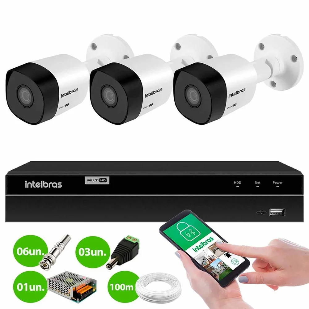 Kit 3 Câmeras Intelbras Vhd 3130 Bullet Hd 720p Visão Noturna 30m Dvr Intelbras Mhdx 1204 4 Canais Kit 3 Câmeras Intelbras Vhd 3130 Bullet Hd 720p Visão Noturna 30m Dvr Intelbras Mhdx 1204 4 Canais