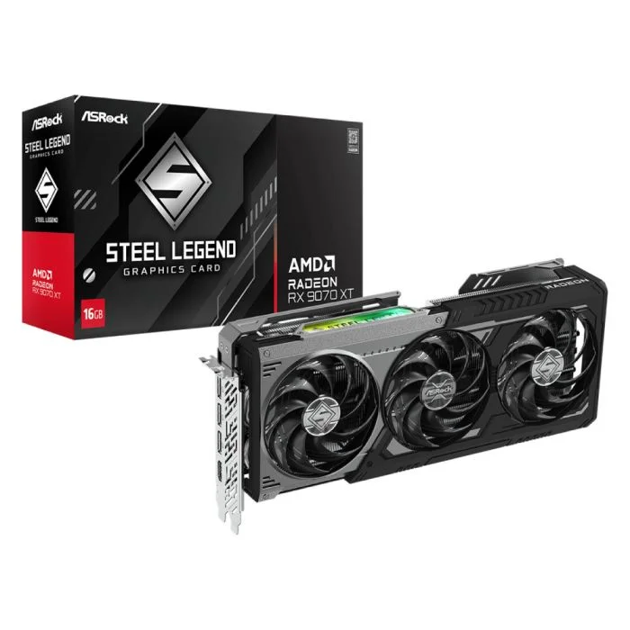 Placa De Vídeo Asrock Rx 9070 Xt Steel Legend Dark 16gb Gddr6 256bits - 90-ga5vzz-00uanf