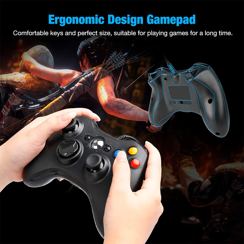 Controle Usb Com Fio Para XBOX 360 Computador Notebook - Preto Controle Usb Com Fio Para XBOX 360 Computador Notebook - Preto