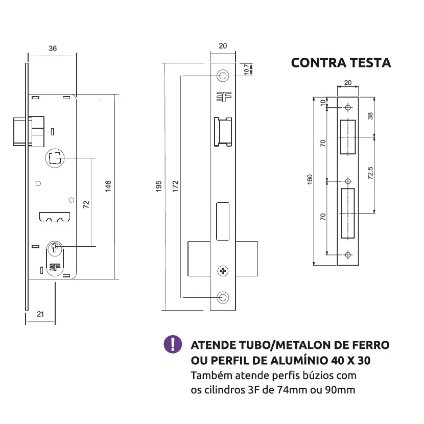 Fechadura Perfil Estreito 5122/11450 Externa Espelho Preto 21mm 3f Fechadura Perfil Estreito 5122/11450 Externa Espelho Preto 21mm 3f