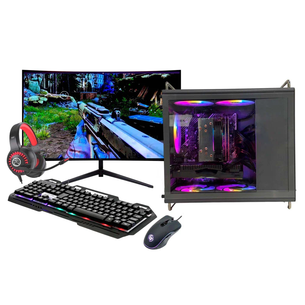 "Computador Gamer Intel i9 11ª 64gb Ram, SSD 2TB, RTX 3060, Monitor 23"" Curvo Preto, Gabinete Tiny Pro Cinza"