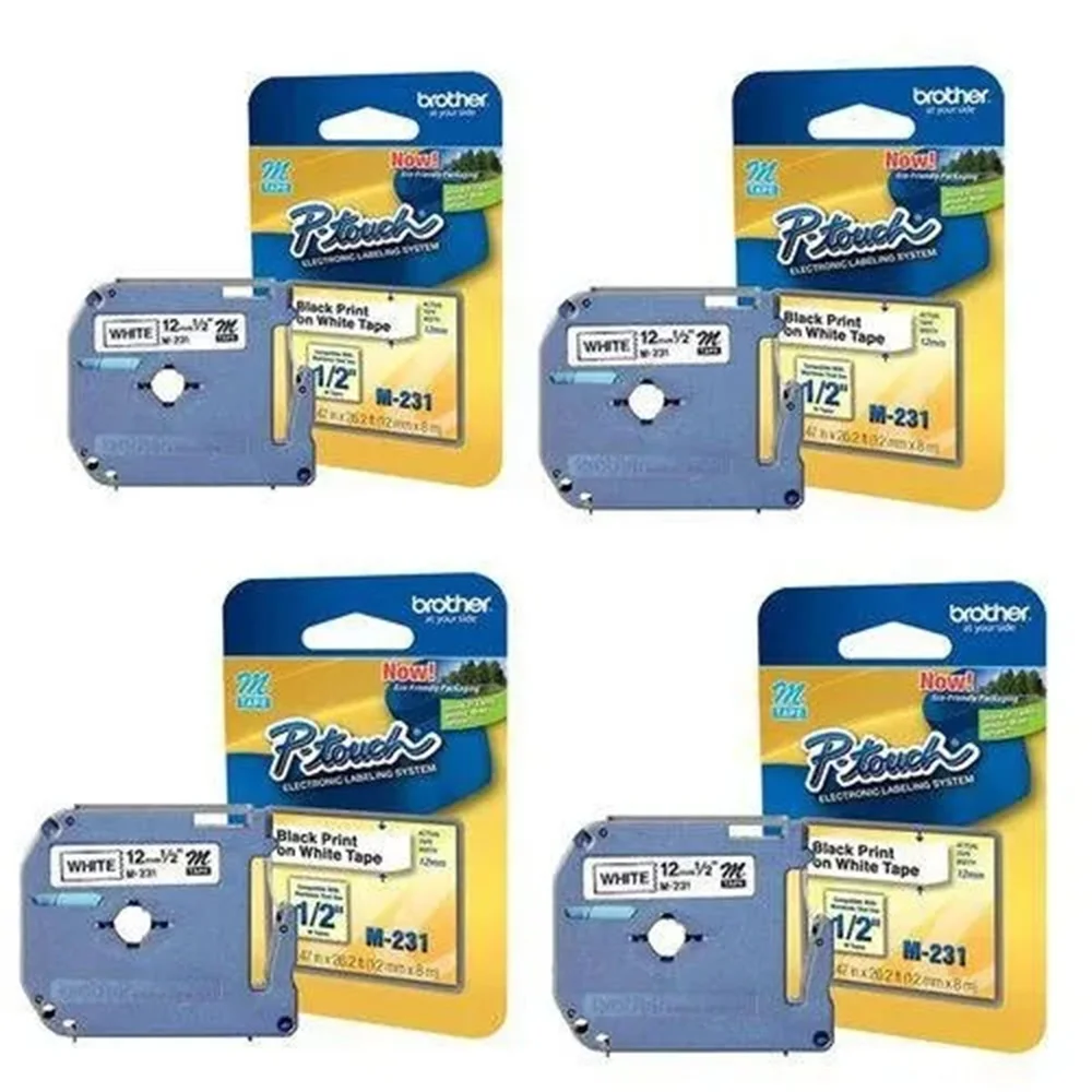 Kit 4 Fitas Rotulador Brother Branca 12mm M231 12mm Kit 4 Fitas Rotulador Brother Branca 12mm M231 12mm