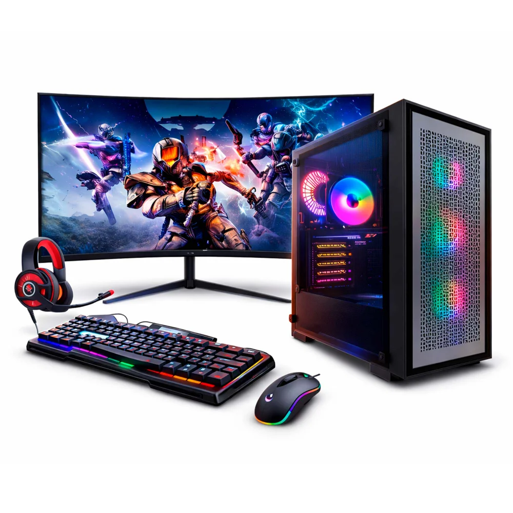 "Computador Gamer Intel i9 11ª 64gb Ram, SSD 2TB, RTX 5060 8GB, Monitor 23"" Curvo Branco, Gabinete X-frame Cinza"