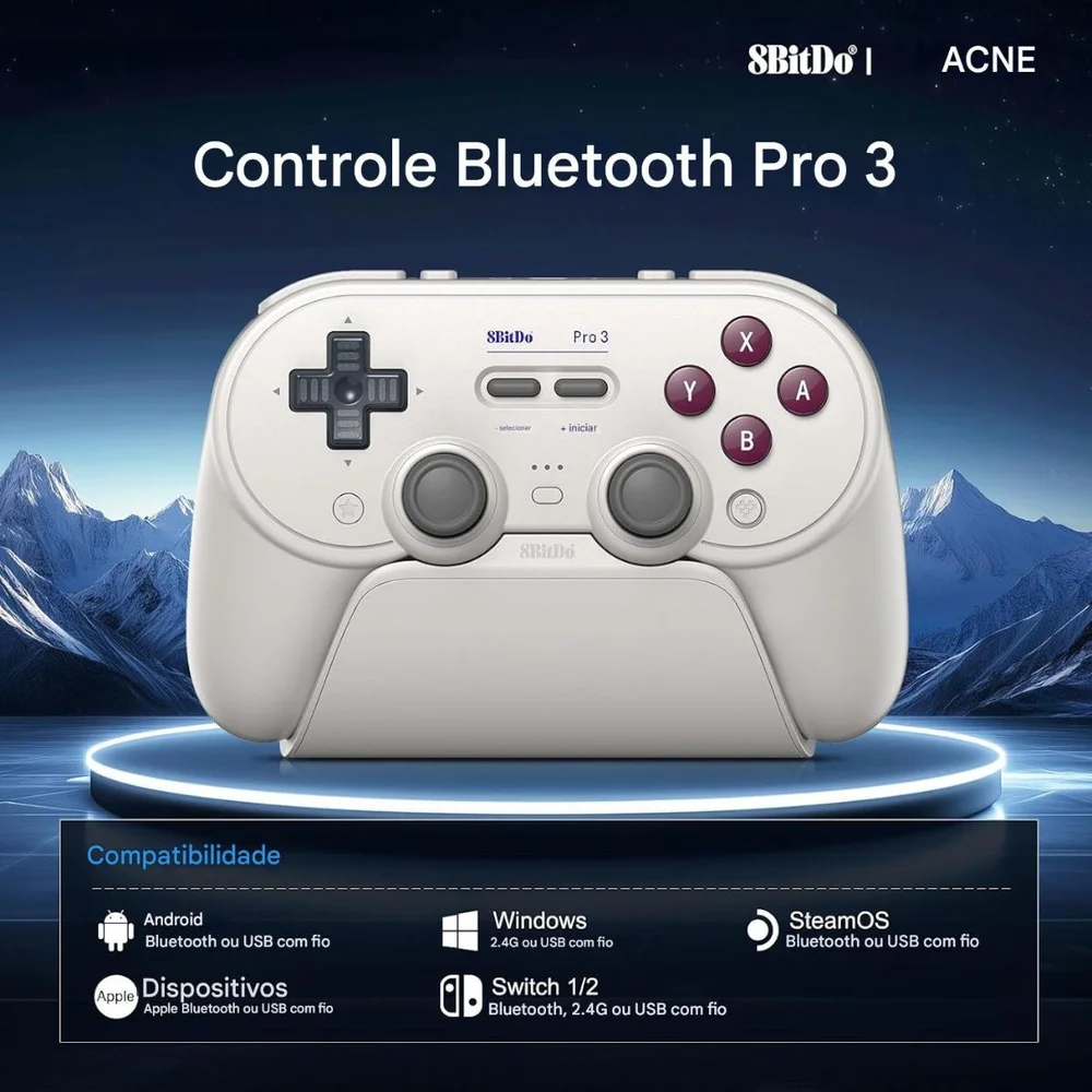Controle 8bitdo Pro 3 Switch PC Android Abxy Magnético
