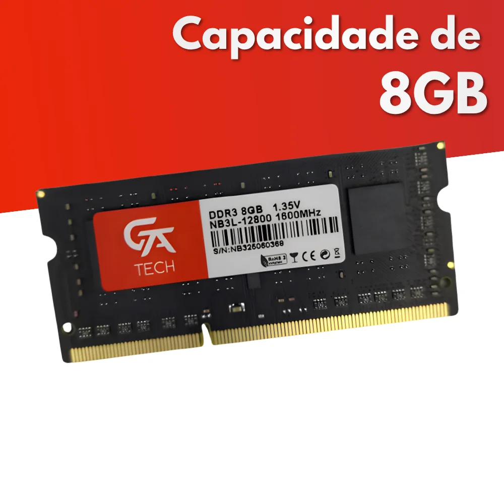 Memória Ram Notebook 8GB Gta Tech Ddr3l 1600mhz Cl11 1.35v Low Voltage Memória Ram Notebook 8GB Gta Tech Ddr3l 1600mhz Cl11 1.35v Low Voltage