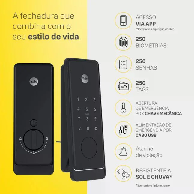 Kit Fechadura Digital Gemini Mini C/ Controle Via App Yale