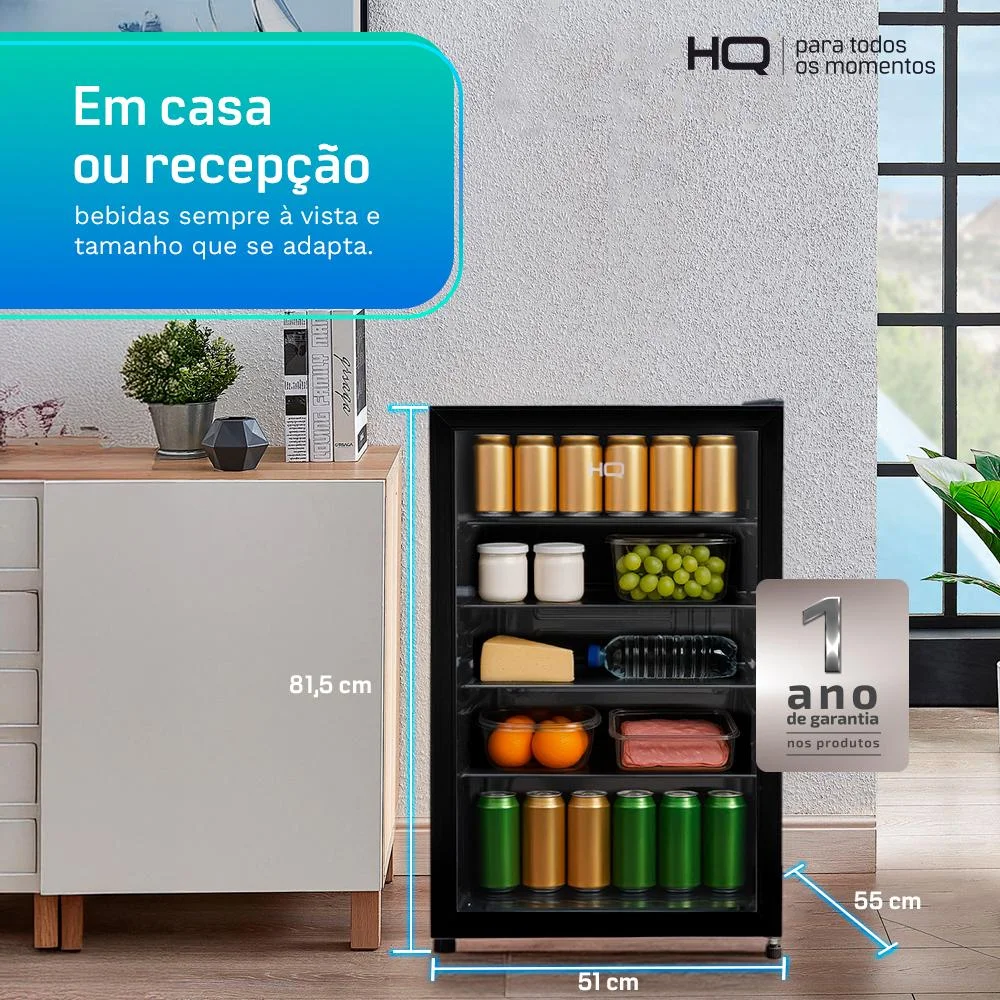 Frigobar Expositor Vertical Hq Vidro Duplo 130 Litros Preto Hq-130fbpvl