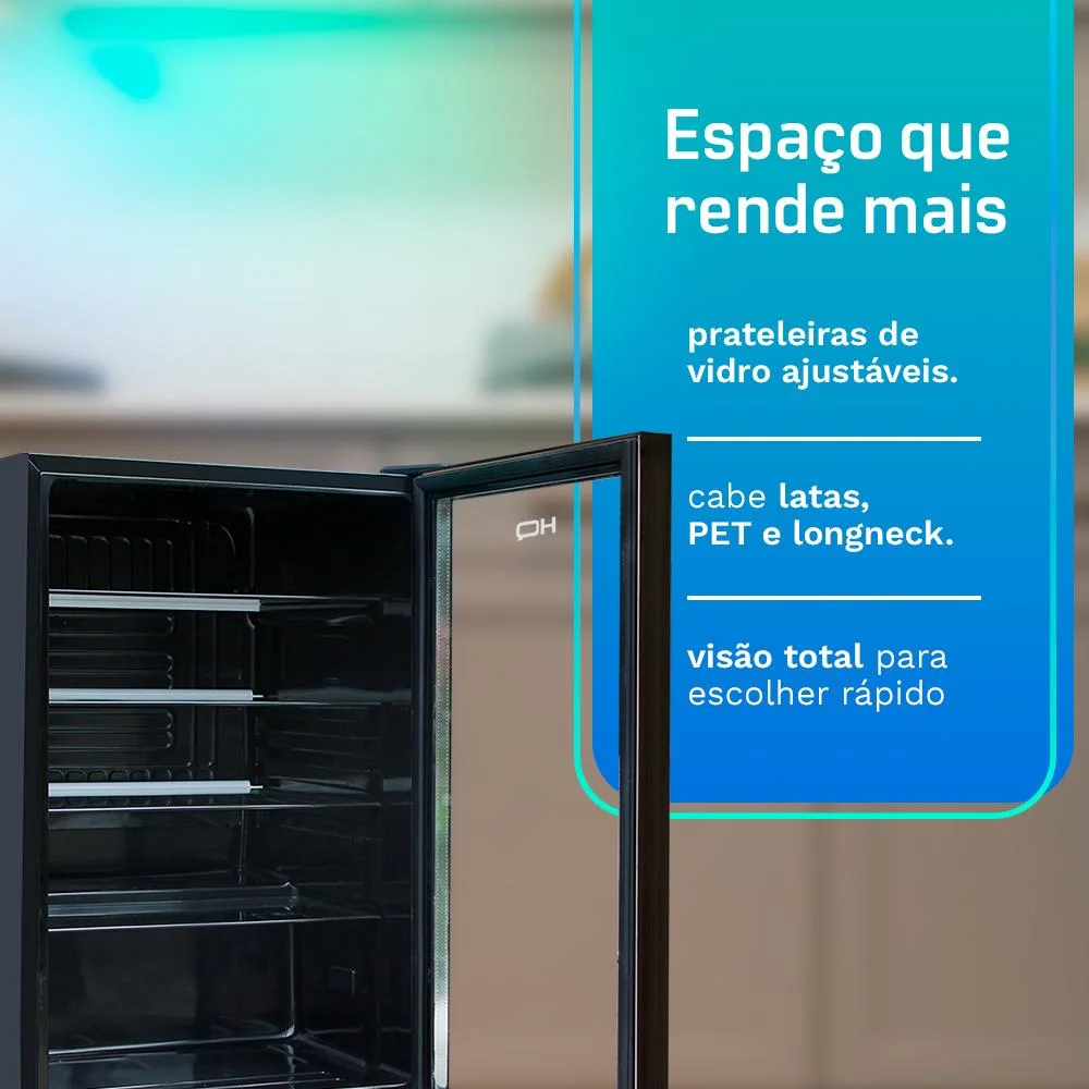 Frigobar Expositor Vertical Hq Vidro Duplo 130 Litros Preto Hq-130fbpvl