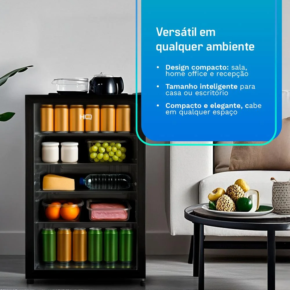 Frigobar Expositor Vertical Hq Vidro Duplo 130 Litros Preto Hq-130fbpvl