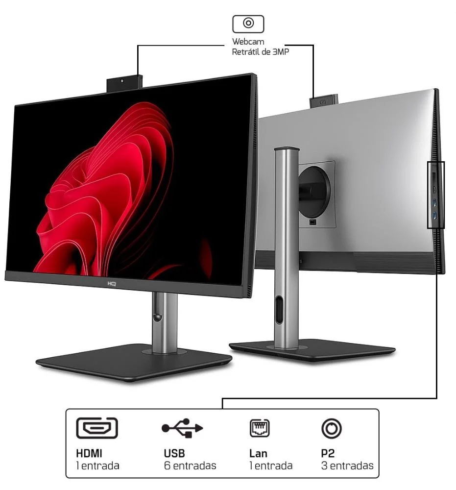 "Computador All In One 24"", Intel Core i5 11400 11ª Geração, 16gb Ddr4, SSD 512gb, WINDOWS 11  , Webcam, Wifi, Bluetooth, Hq Silver Aihqp-013" em Campinas - foto 3