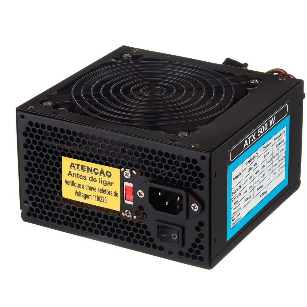 Fonte Atx 500w Para PC Bivolt Manual Foneng Hdw-0004 S/ Cabo