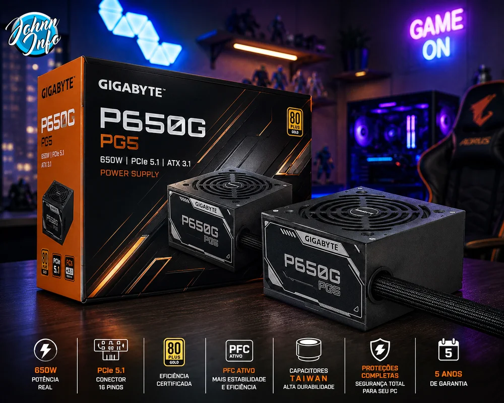 Fonte Gigabyte Gp-p650g Pg5, 650w, 80 Plus Gold, Pfc Ativo, PCie 5.1, Atx 3.1, Preta Fonte Gigabyte Gp-p650g Pg5, 650w, 80 Plus Gold, Pfc Ativo, PCie 5.1, Atx 3.1, Preta